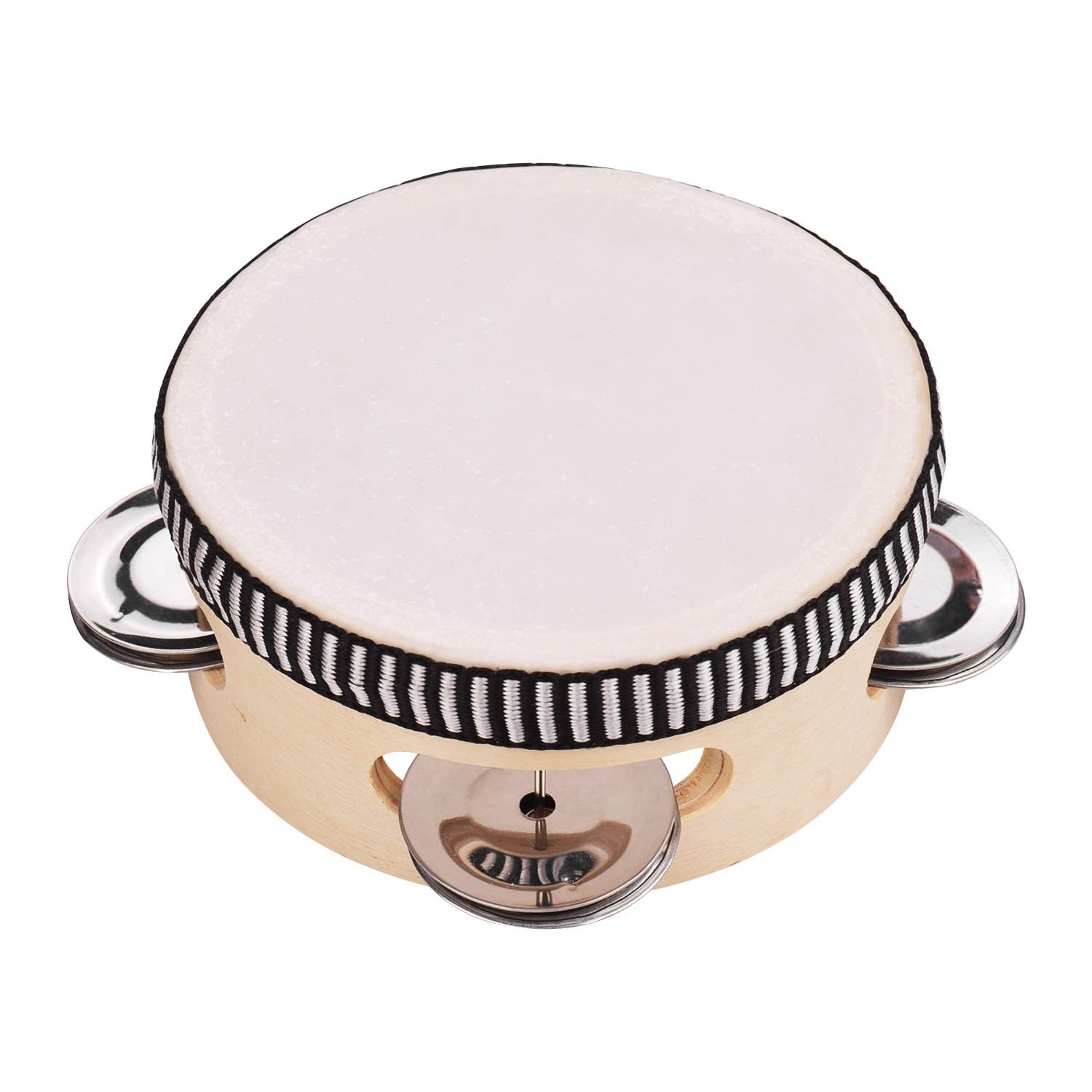Ubervia 4 Inch Wooden Hand Tambourine with Metal Single Row Jingles Polyester Drum Skin Tambourinestainment Musical Timbrel for 