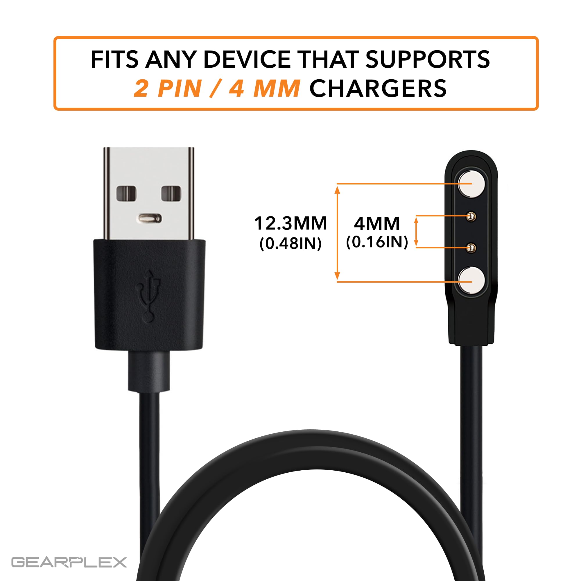 Gearplex Charging Usb Cable (2 Pin Magnetic) For Smart Watch Bluetooth Devices Black (Size- 4.0 Mm- 2 Pack)