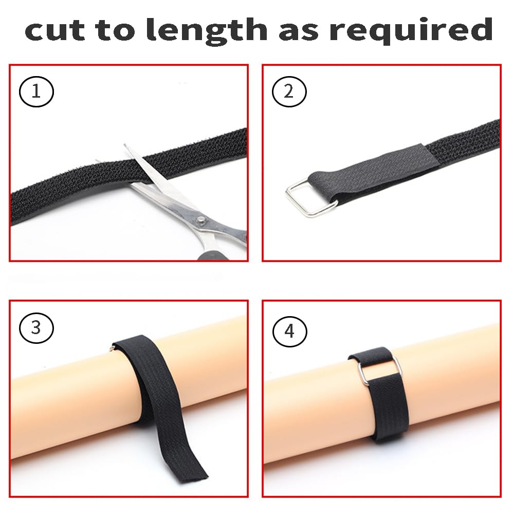 Amsthow 39Ft Black Straps 1 Inch Cinch Straps Long Adhesive Adjustable Reusable Storage Nylon Loop Binding Management Cable Ties