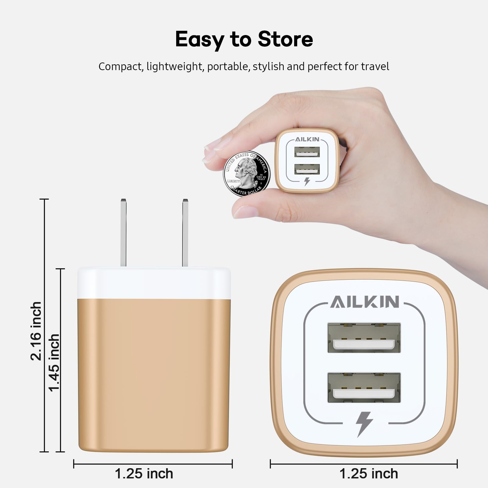 Usb Wall Charger, Charger Block, Ailkin 2.1A Multiport Fast Charge Power Brick Cube Plug Box Base Adapter For Ipad, Iphone, Ipod