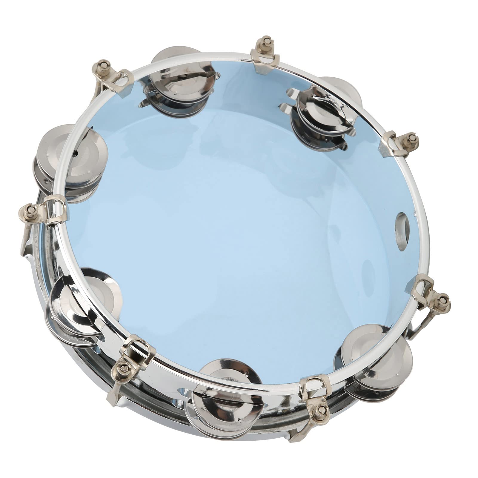 Ubervia Tambourine, Double Row Bells Drum Handheld for Percussion Teaching(blue)