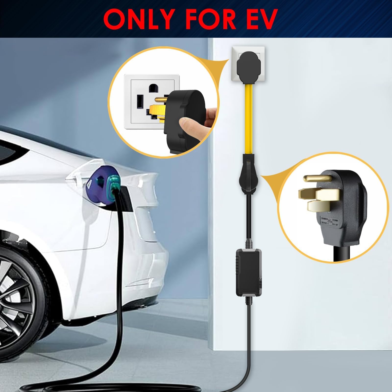 M1A2 Nema 14 30P To 14 50R Ev Charger Adapter Cord, 125V/250V 4 Prong Dryer Outlet Male Plug To 50 Amp 4 Prong Female Ev For Lev