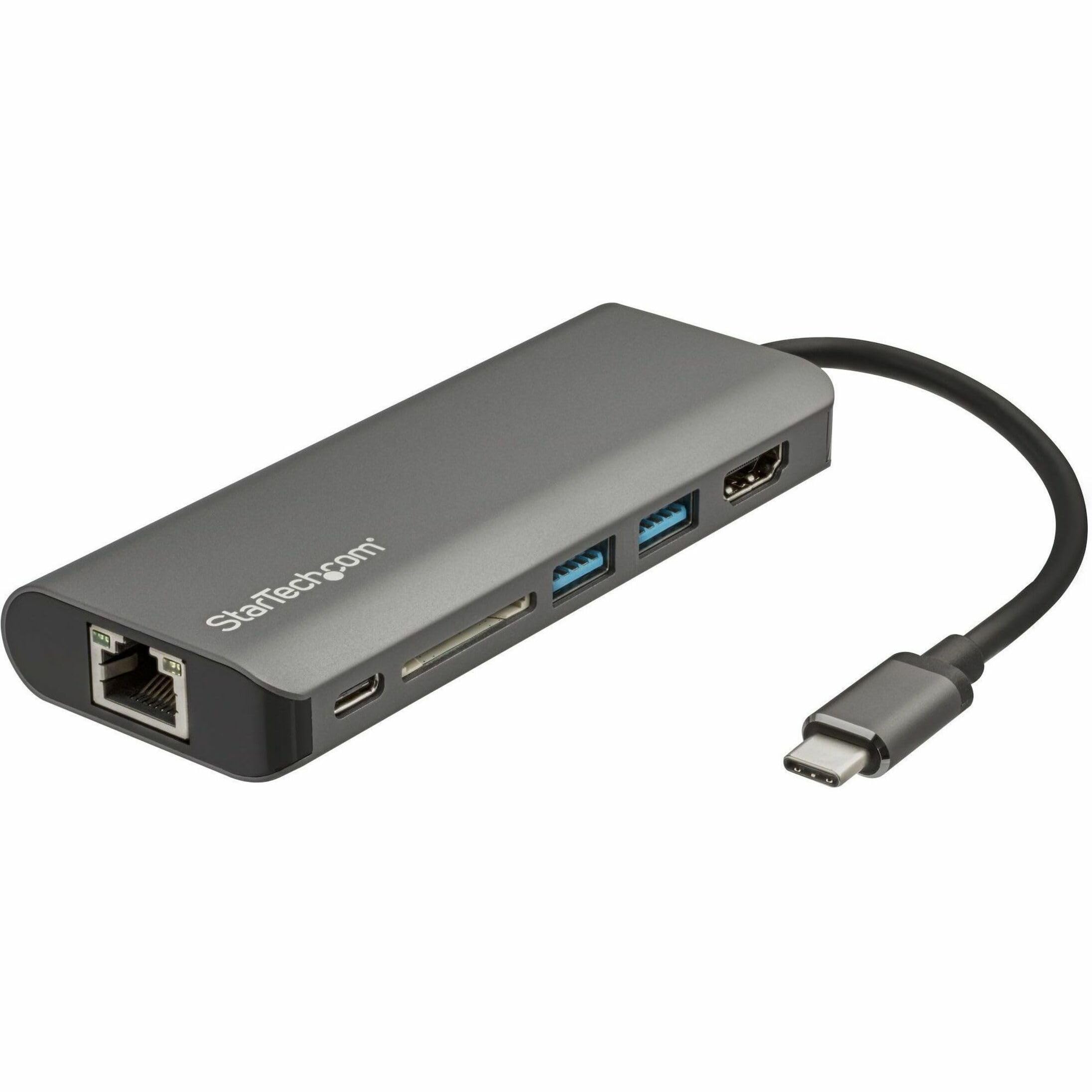 StarTech.com USB C Multiport Adapter - USB-C Travel Dock to 4K HDMI, 3x USB 3.0 Hub, SD/SDHC, GbE, 60W PD 3.0 Pass-Through - Por