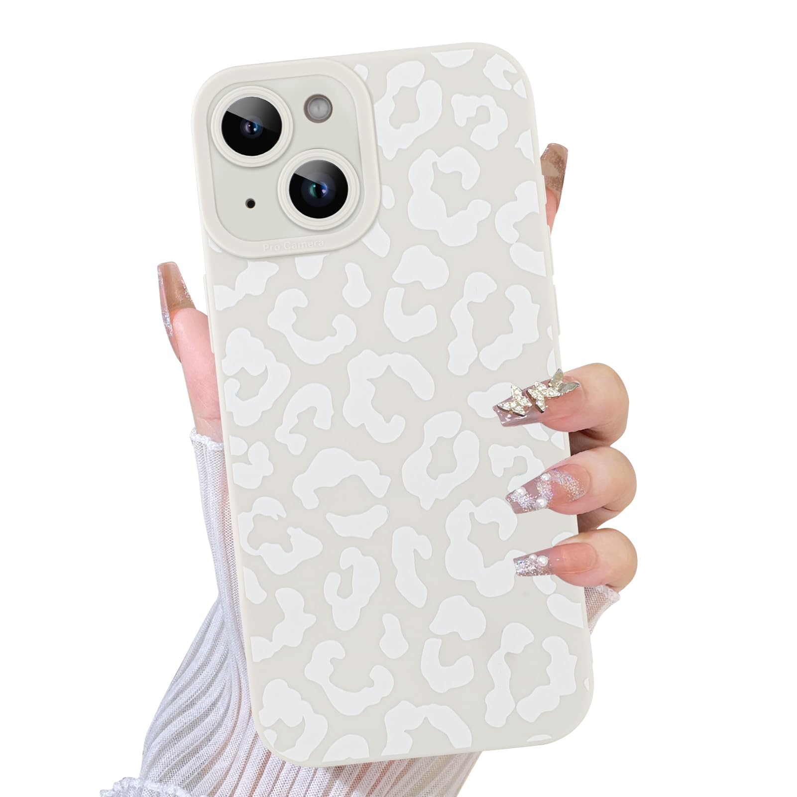 TEAUGHT Compatible with iPhone 15 Case Cute Pattern White Leopard Print Cheetah Shockproof Silicone Phone Cover for Girls Women 