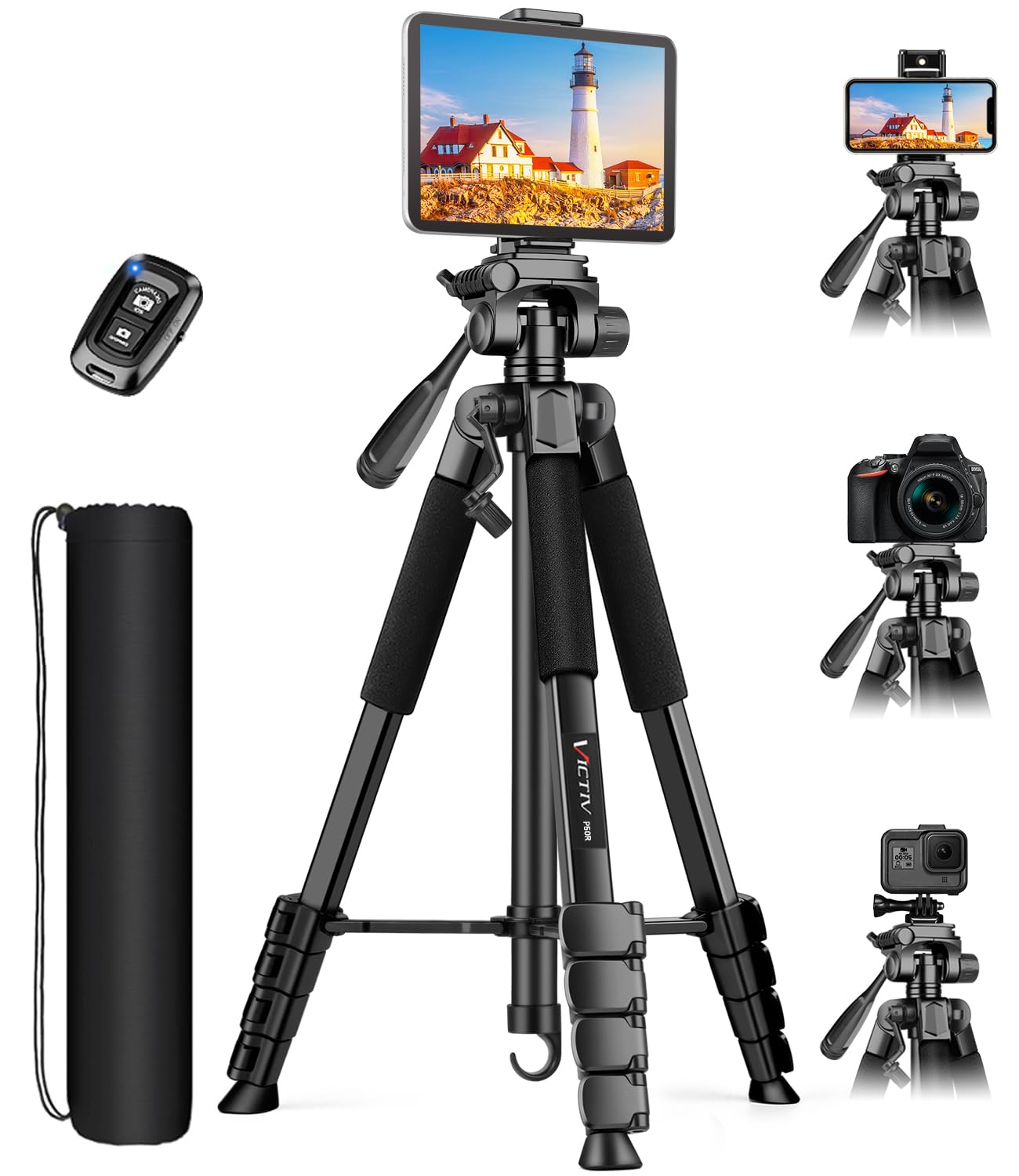 Victiv 68 Phone Tripod Stand, Tablet Tripod for iPhone iPad with Remote and Holder, Phone Stand for Video Recording Travel Photo