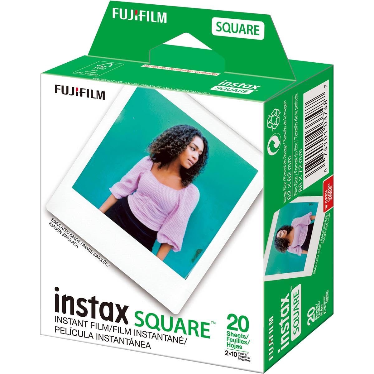 Fujifilm 2 Pack Instax Square Instant Color Film, Twin Pack - 20 Exposures (40 Total), White Frame