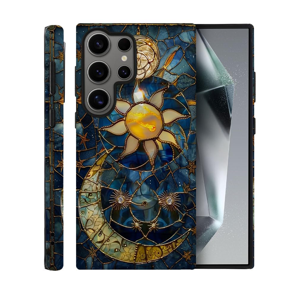 TnXee Case for Samsung Galaxy S25 Ultra,Sun Moon Celestial Glass Phone Case Drop Resistant Frosted 2 in 1 Solid Dual-Layer Cover