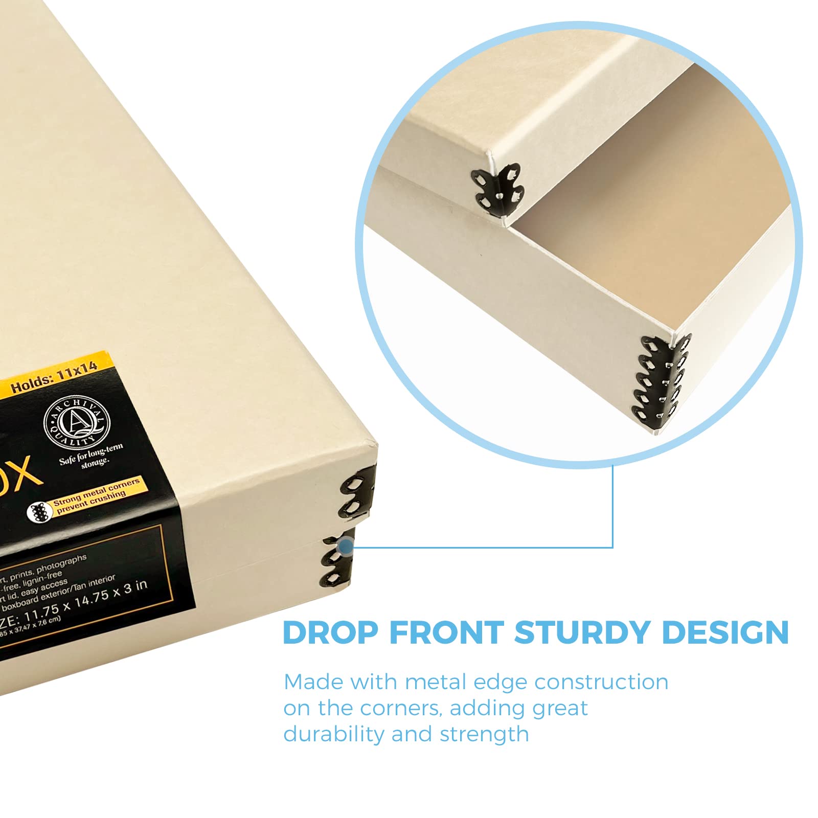 Lineco, 11X14 Tan Museum Archival Storage Box, Acid Free With Metal Edge. Preserves Picture Longevity, Organize Photos Or Docume