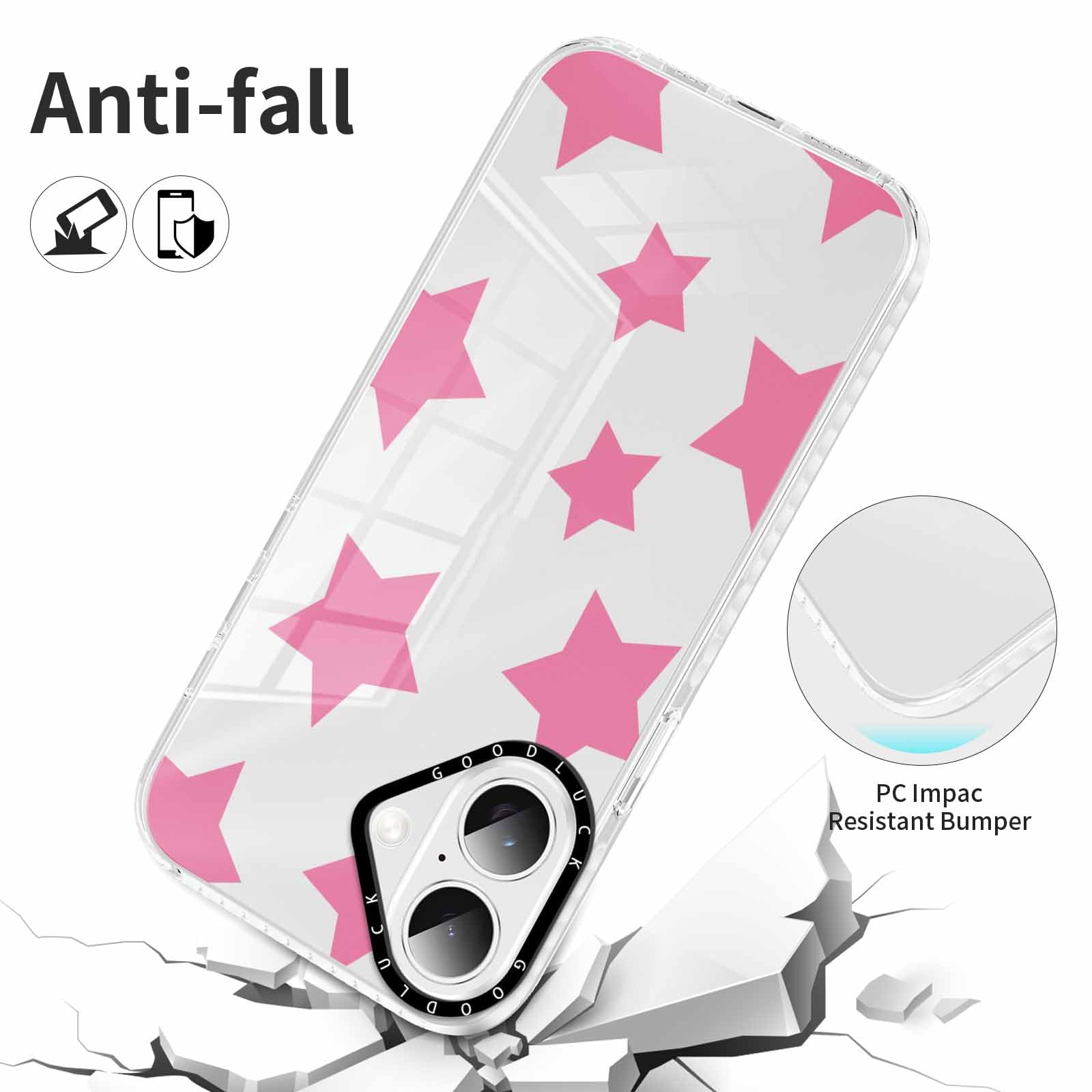 Rumdey 2 Pack Cute Star Girls Woman Phone Case Aesthetic For Iphone 16 6.1 Inches, Silicone Soft Shockproof Tpu 2 Pcs Bumper Cov