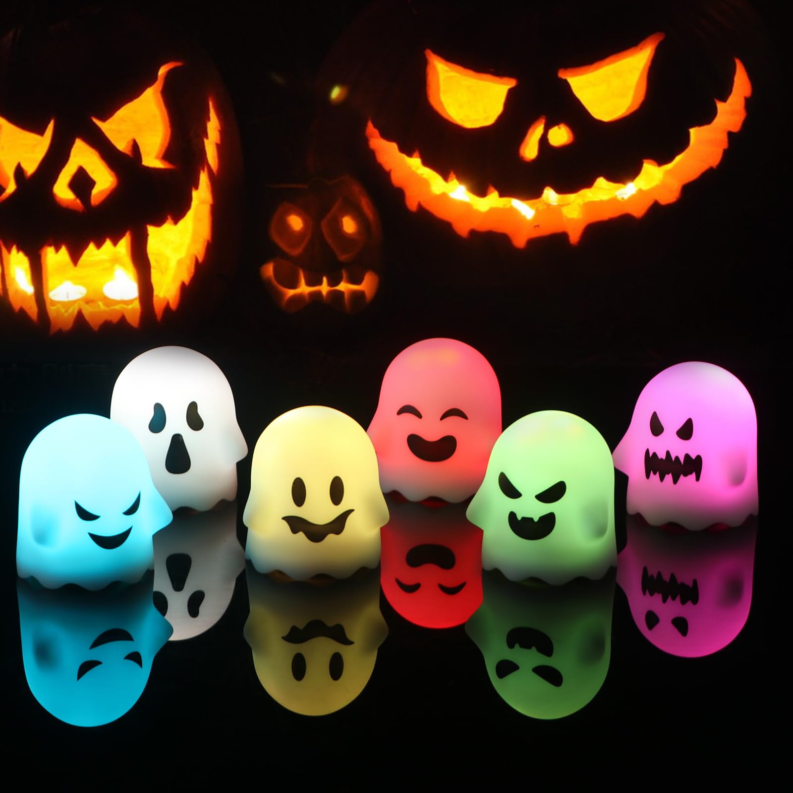 Lasumora Ghost Halloween Decorations Flameless Candles With Remote Timer, 6 Pack Grimace Ghost Candles Tea Lights Battery Operat