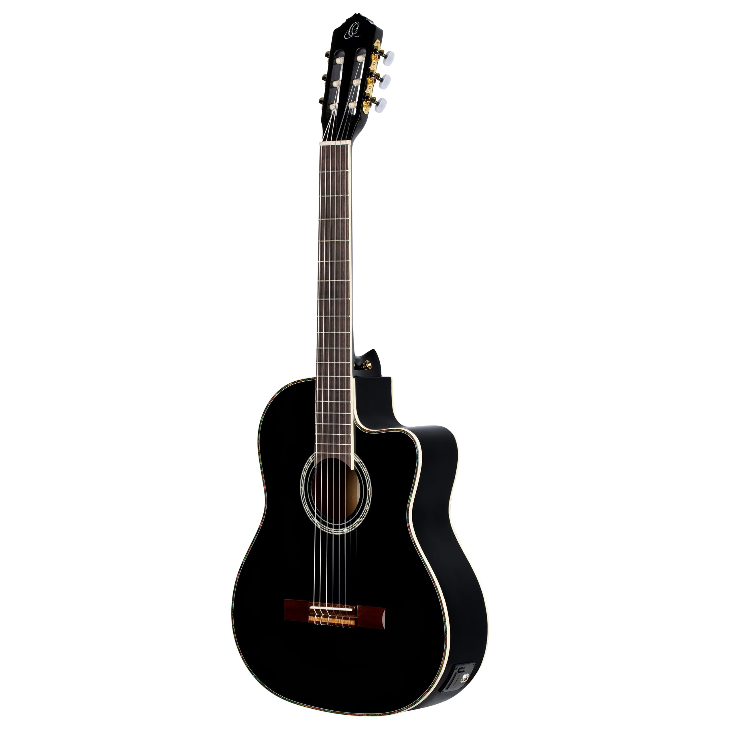 Ortega Guitars 6 String Family Series Pro Solid Top Acoustic-Electric Nylon Classical Guitar W/Bag, Right (Rce141Bk)