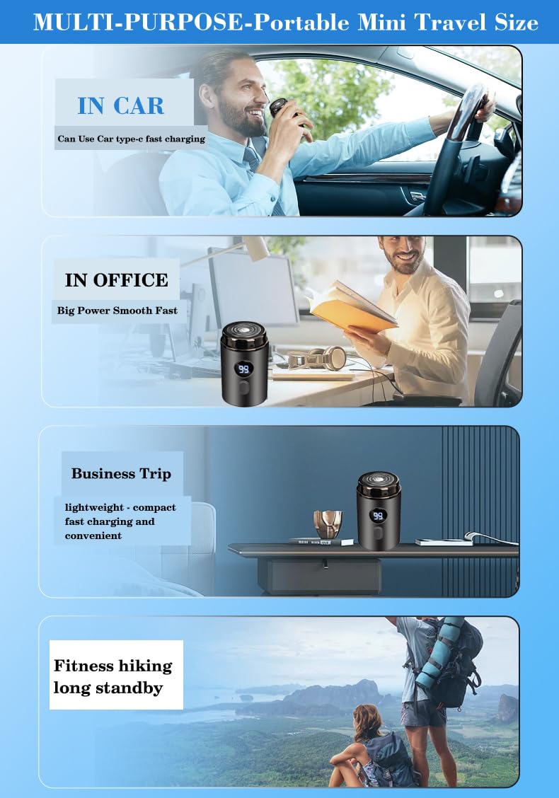 Electric Mini Razor Pockets Shaver For Men,Floating Big Shave Head Quick Shave, Waterproof Ipx7 Mini Portable Shaver,Usb C Charg