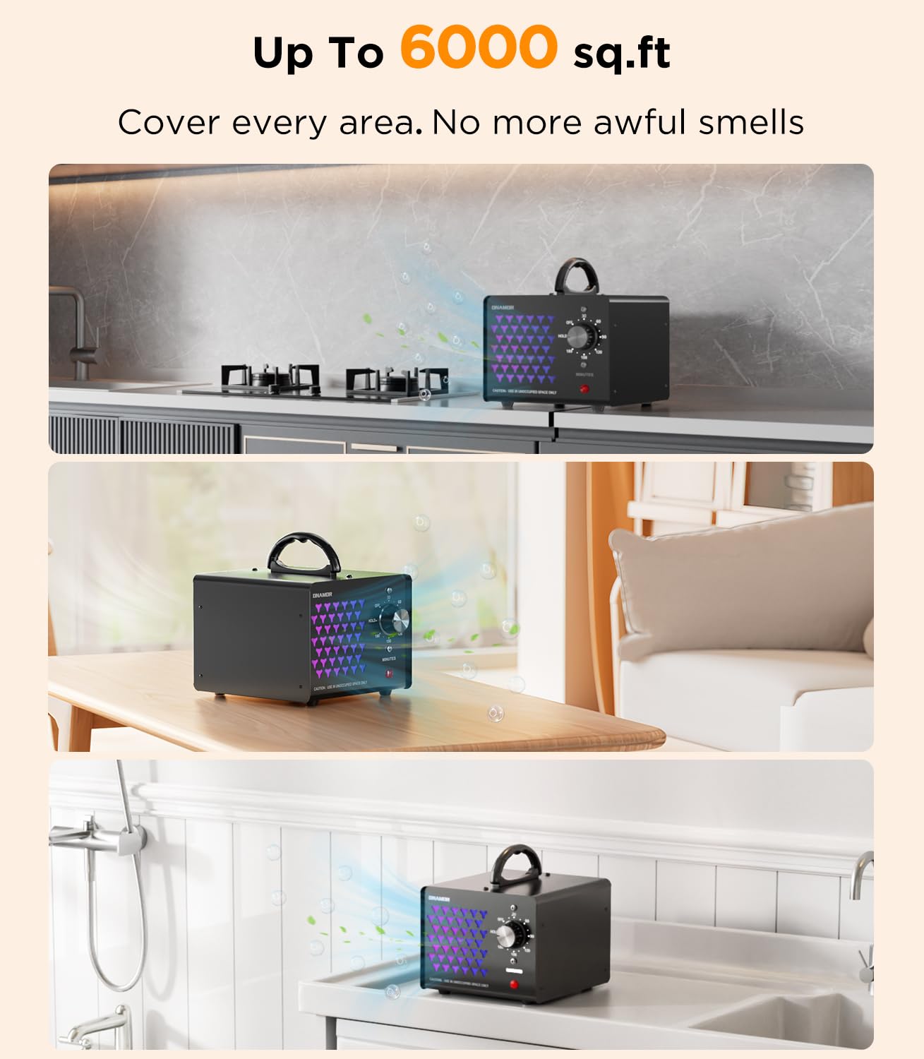Onamor Ozone Generator Odor Eliminator 36000Mg/H, High Capacity Ozone Machine Odor Removal Up To 6000 Sq.Ft, Ionizer Ozonator Fo