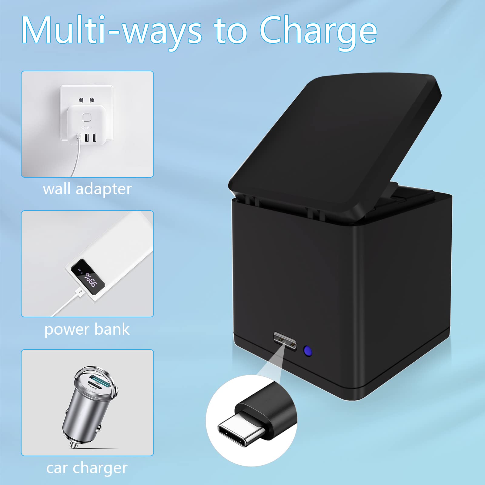 Artman Battery 1500Mah(3Xpack) And 3 Channel Led Usb Storage Charger For Gopro Hero 8 Black,Hero 7 Black,Hero 6/5 Black,Hero 201