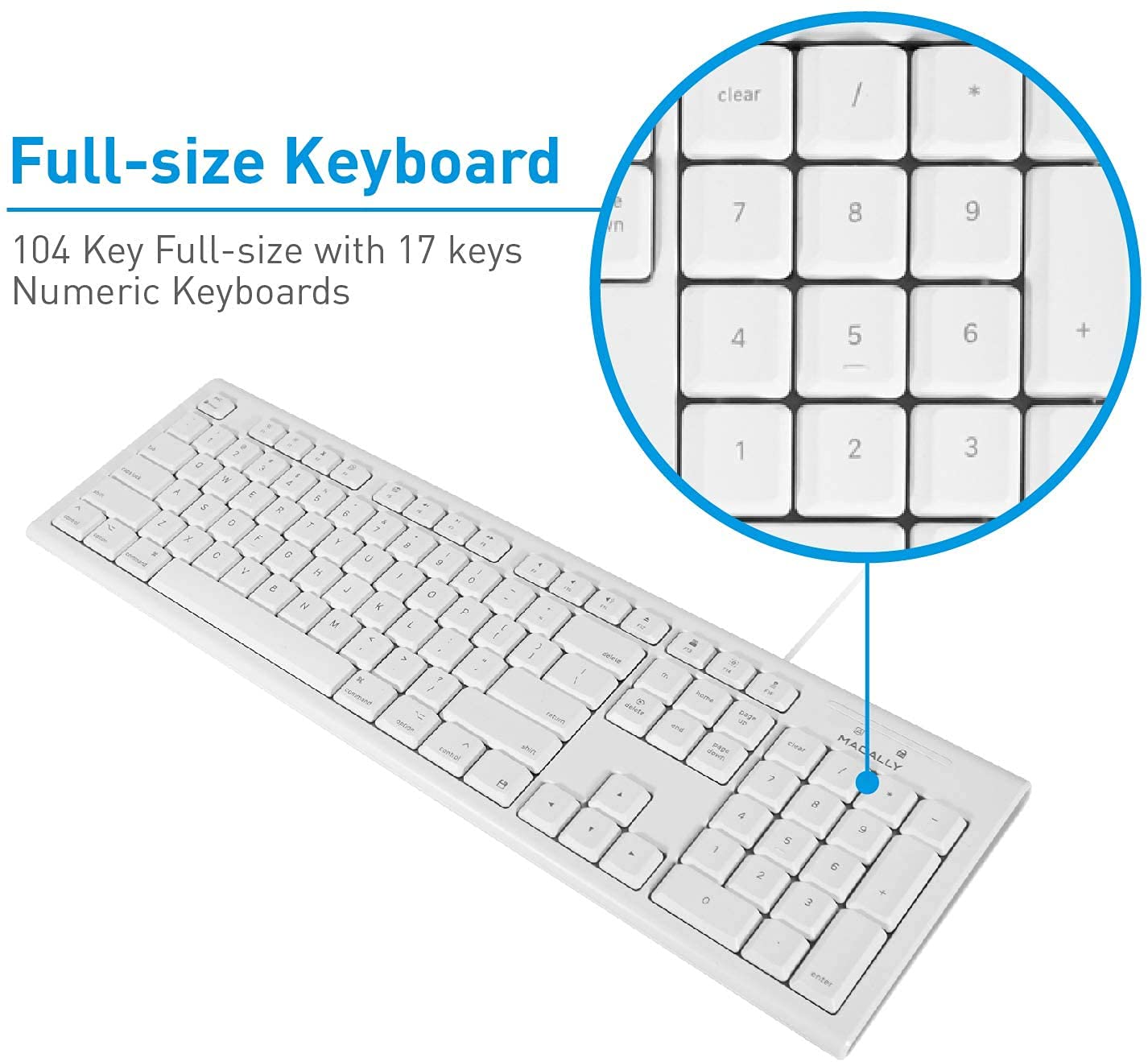Macally Full-Size Usb Wired Keyboard For Mac Mini/Pro, Imac Desktop Computer, Macbook Pro/Air Desktop W/ 16 Compatible Apple Key