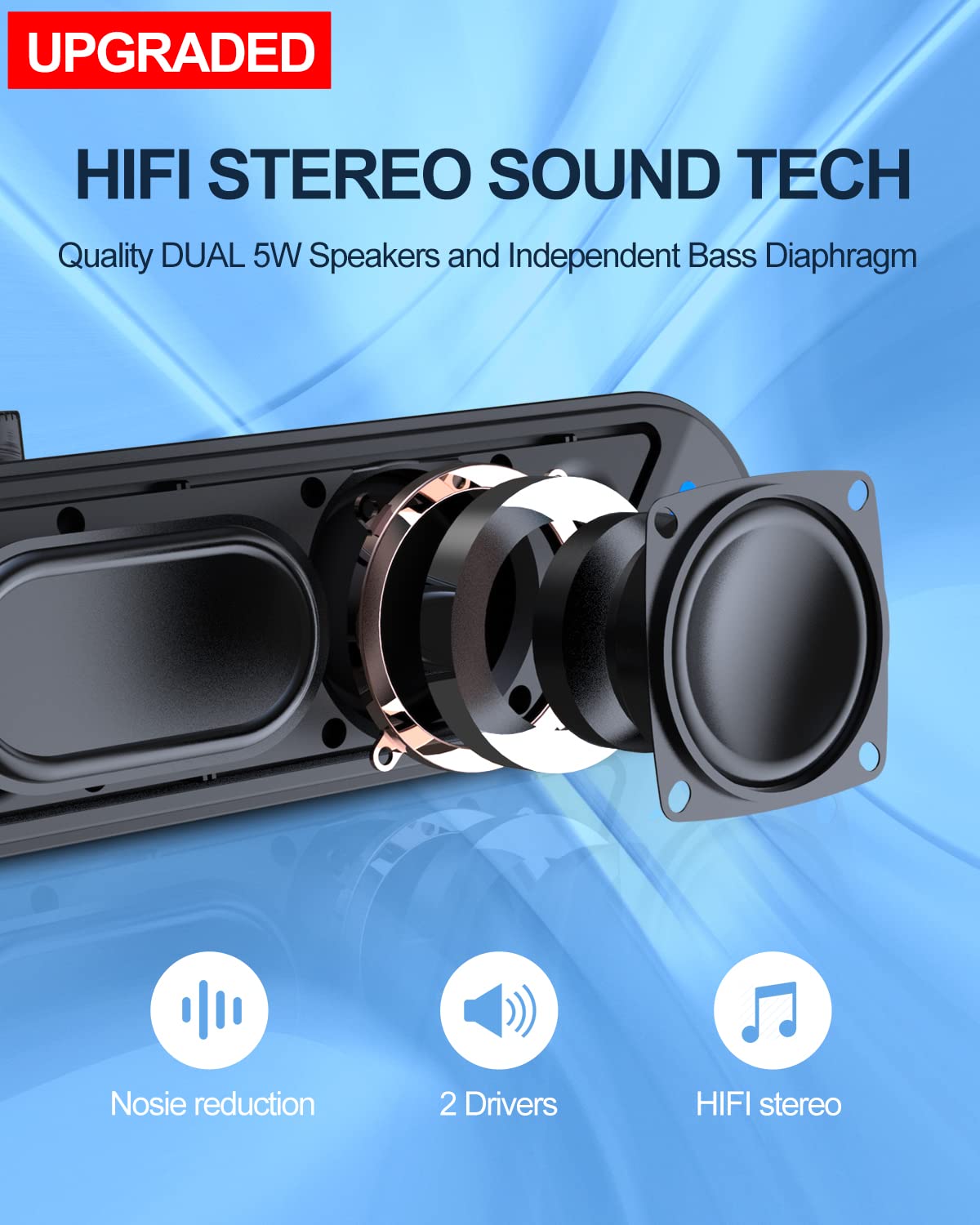 Lenrue Computer Speakers,Wired Usb Powered Sound Bar With 10W Stereo Sound For Pc Desktop,Plug N Play (A39Pro /Black)