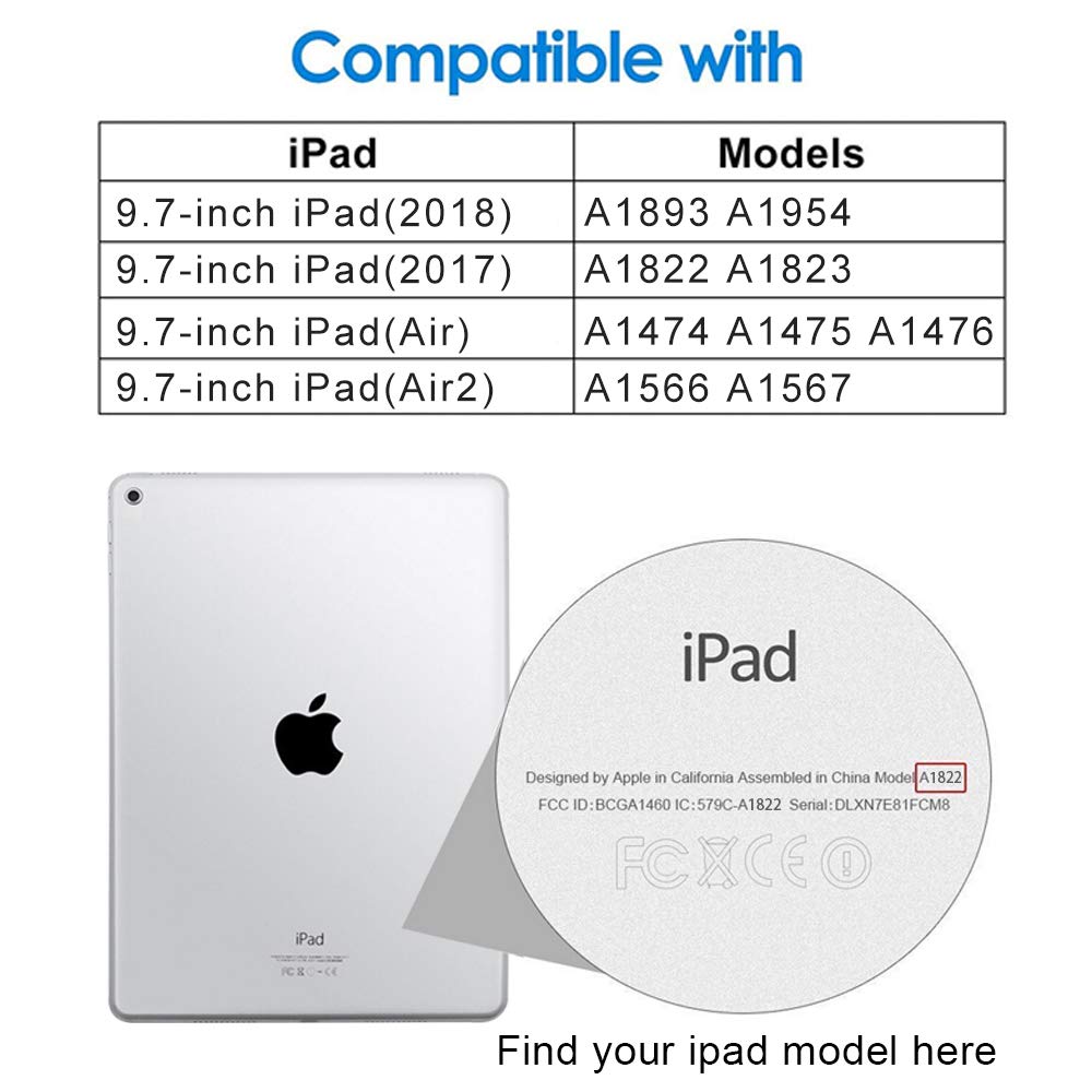 Aoub Case For Ipad 6Th/5Th Generation 9.7 Inch, Ipad Air 2, Ipad Air, Stand Folio Detachable Wireless Bluetooth Keyboard Cover S