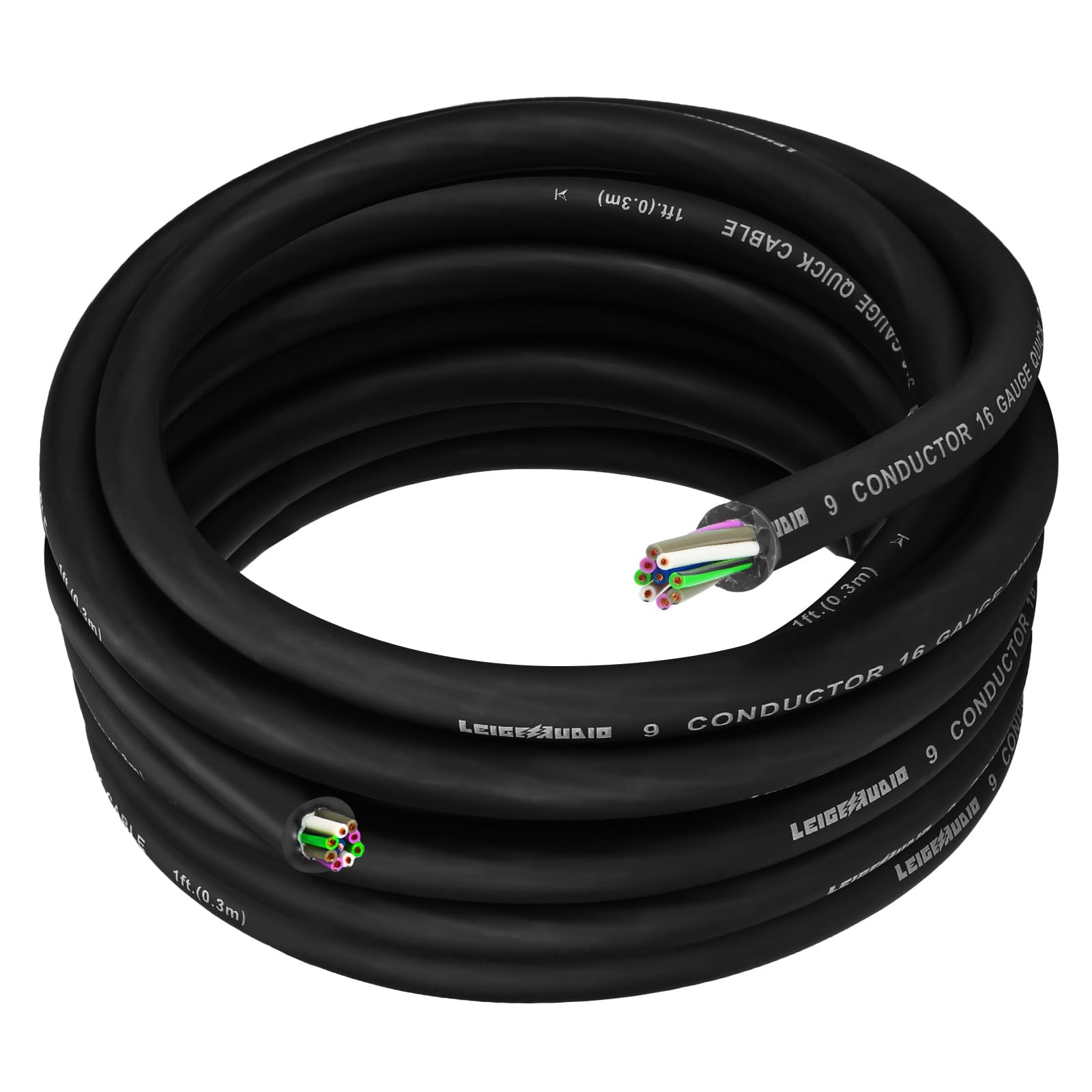 Leigesaudio 20 Feet 9 Conductor Speaker Wire/Cable   16 Awg 100% Ofc, Ultra Flex And Easy Peel Jacket, Ture Copper With Color Co