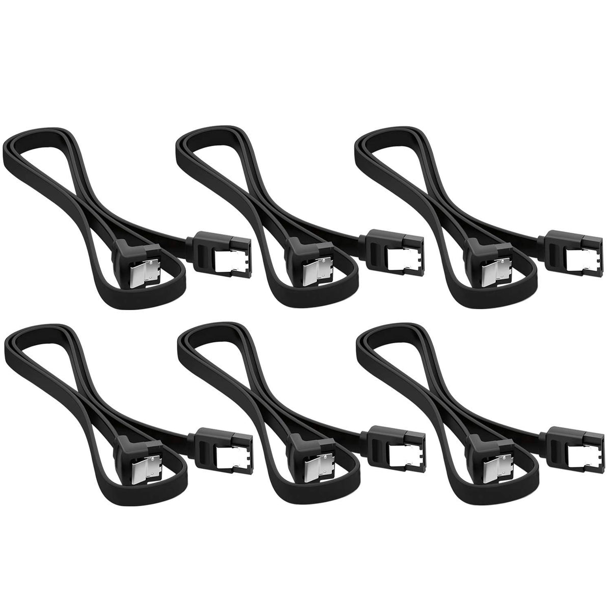 Ayecehi 6 Pack 90 Degree Right Angle Sata Iii 6.0 Gbps Cable (Sata 3 Cable) With Locking Latch Black   12 Inches For Sata Hdd, Ssd, Cd Driver, Cd Writer