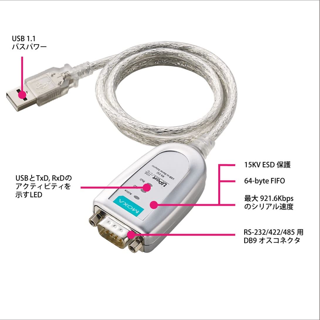 Moxa Uport 1150 Usb To 1 Port Rs 232/422/485 Serial Converter, 921.6Kbps, 15Kv Esd Protection, Mini Db9F To Tb
