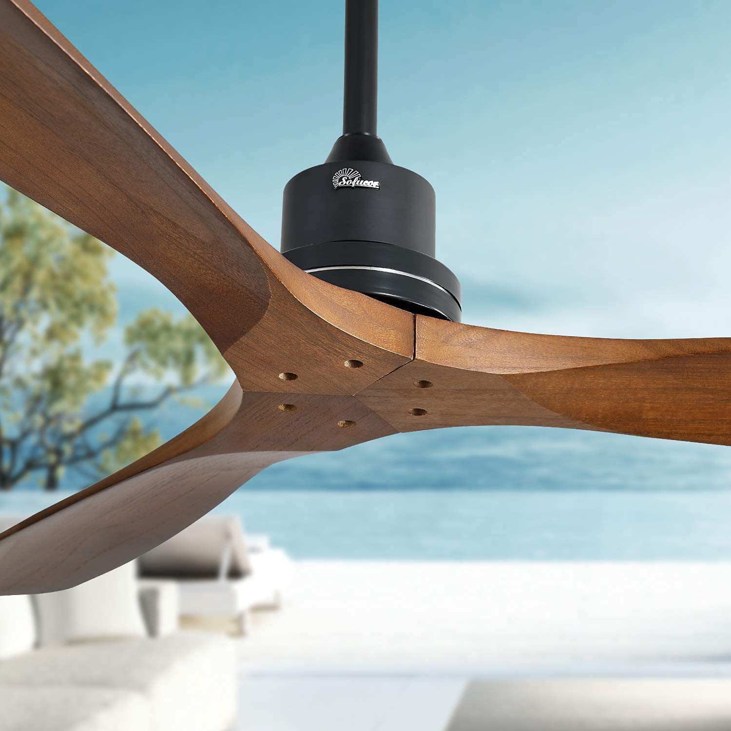 Sofucor Ceiling Fan no Lights, 52 Inch Low Profile Flush Mount Modern Wood Ceiling Fan with Remote for Indoor Farmhouse Bedroom 