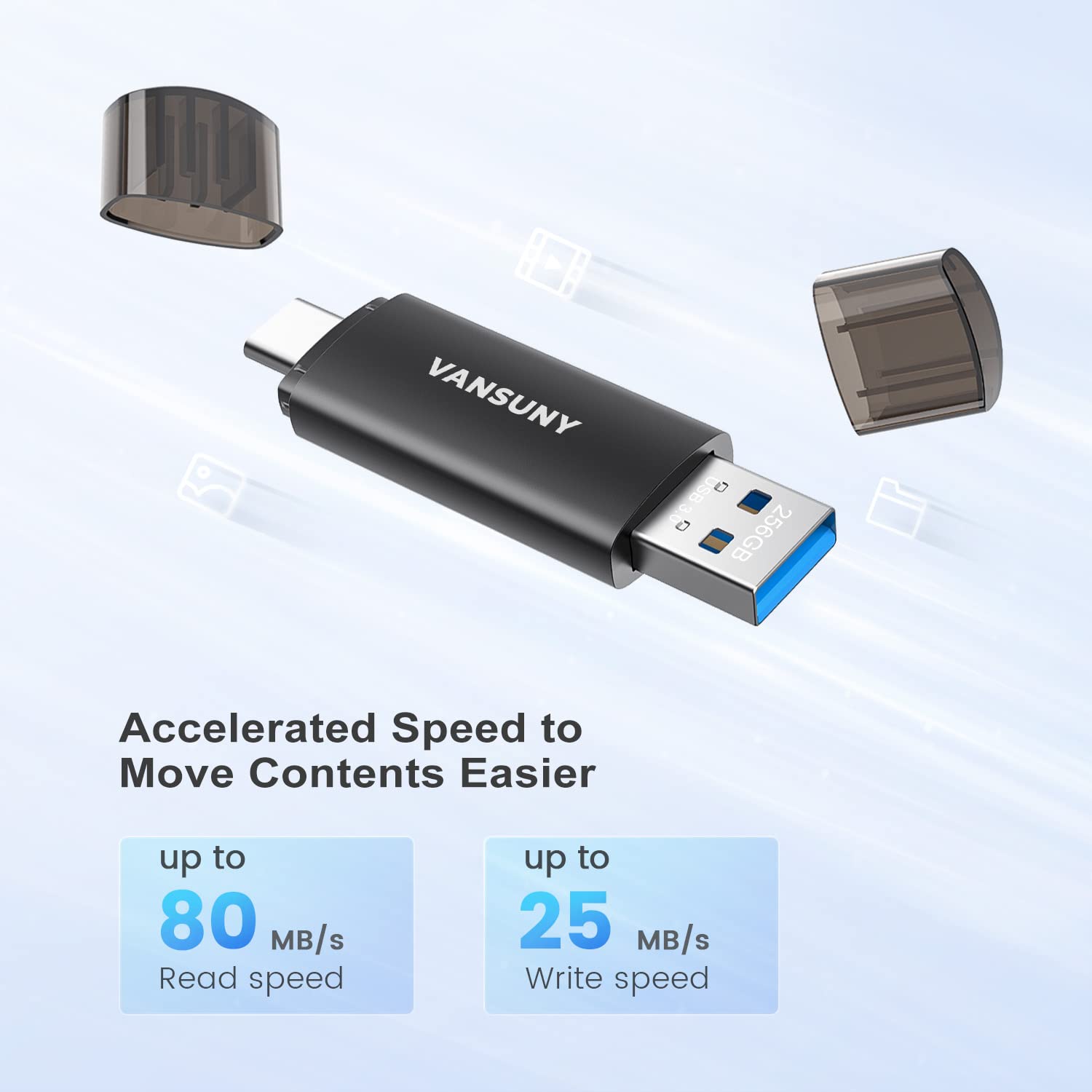 Vansuny Usb C Flash Drive 256Gb Dual Usb 3.0 Drive Type C Drive Usb C Otg Flash Drive For Smartphone Tablet Computer Mac Laptop Black
