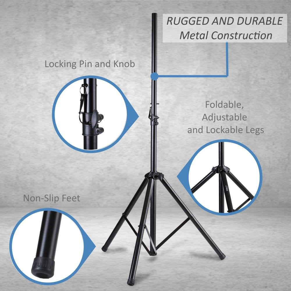 Pyle Universal Dual Pa Dj Tripod 2 Speaker Stand Kit With Adjustable Height & Storage Bag Constructed With Heavy Duty Durable St