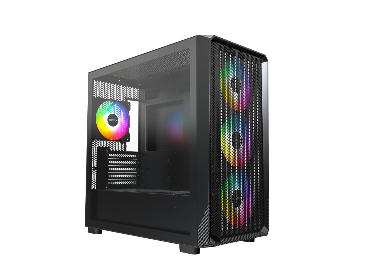 MONTECH X5M - Micro ATX Gaming PC Case, High Airflow, 4x120mm ARGB Fans Pre-Installed, Glass Side Panel, Carbon Fiber Print Acce