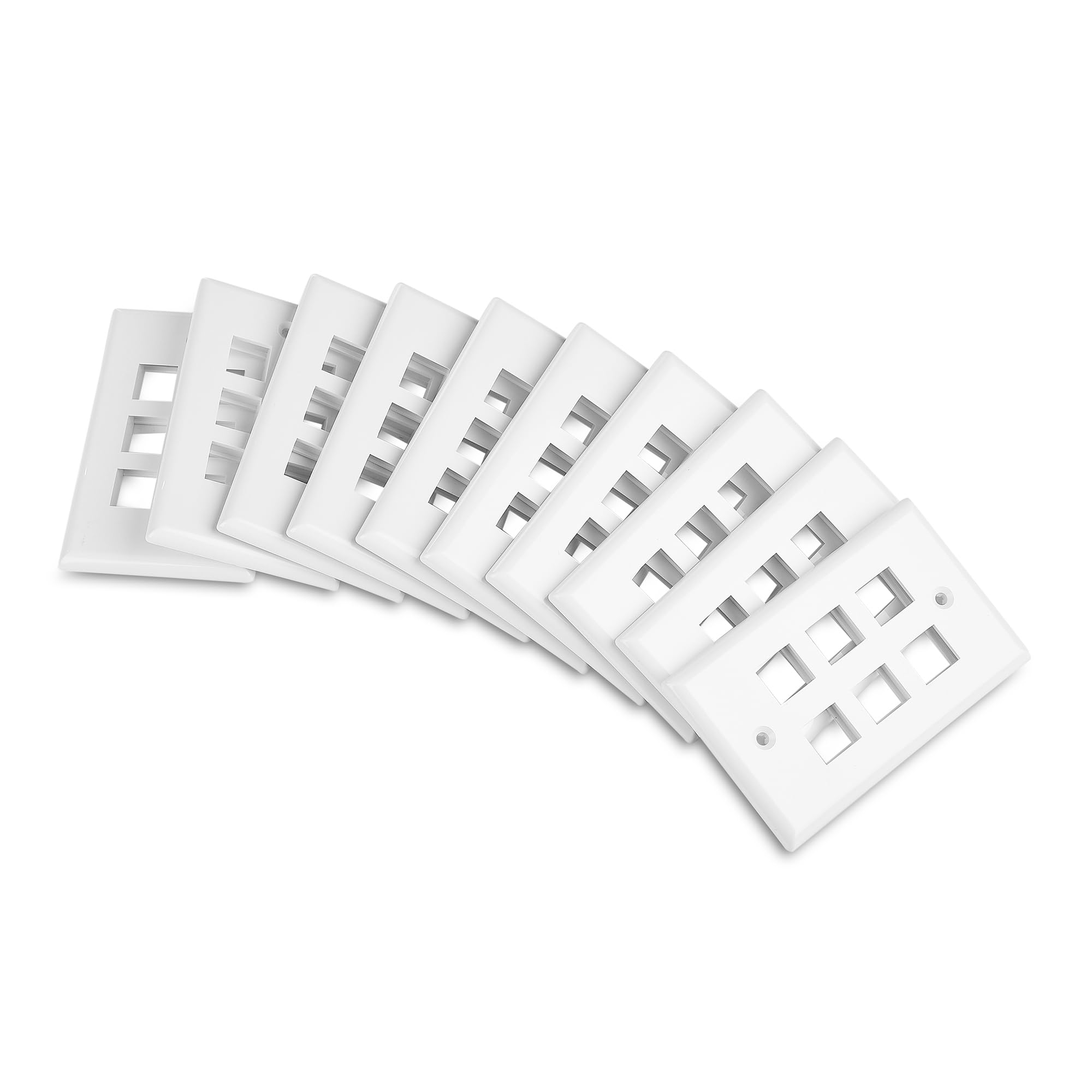 Cable Matters 10 Pack Low Profile 6 Port Keystone Jack Wall Plate, RJ45 Wall Plate for Keystone Jacks in White