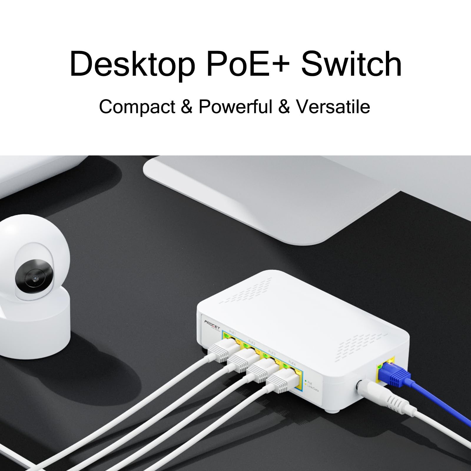 5 Port Poe Switch Gigabit Plug And Play, Poe Switch 4 Poe+ Ports & Each Supplies Poe(15W) Or Poe+(30W) Total 60W, Small Desktop