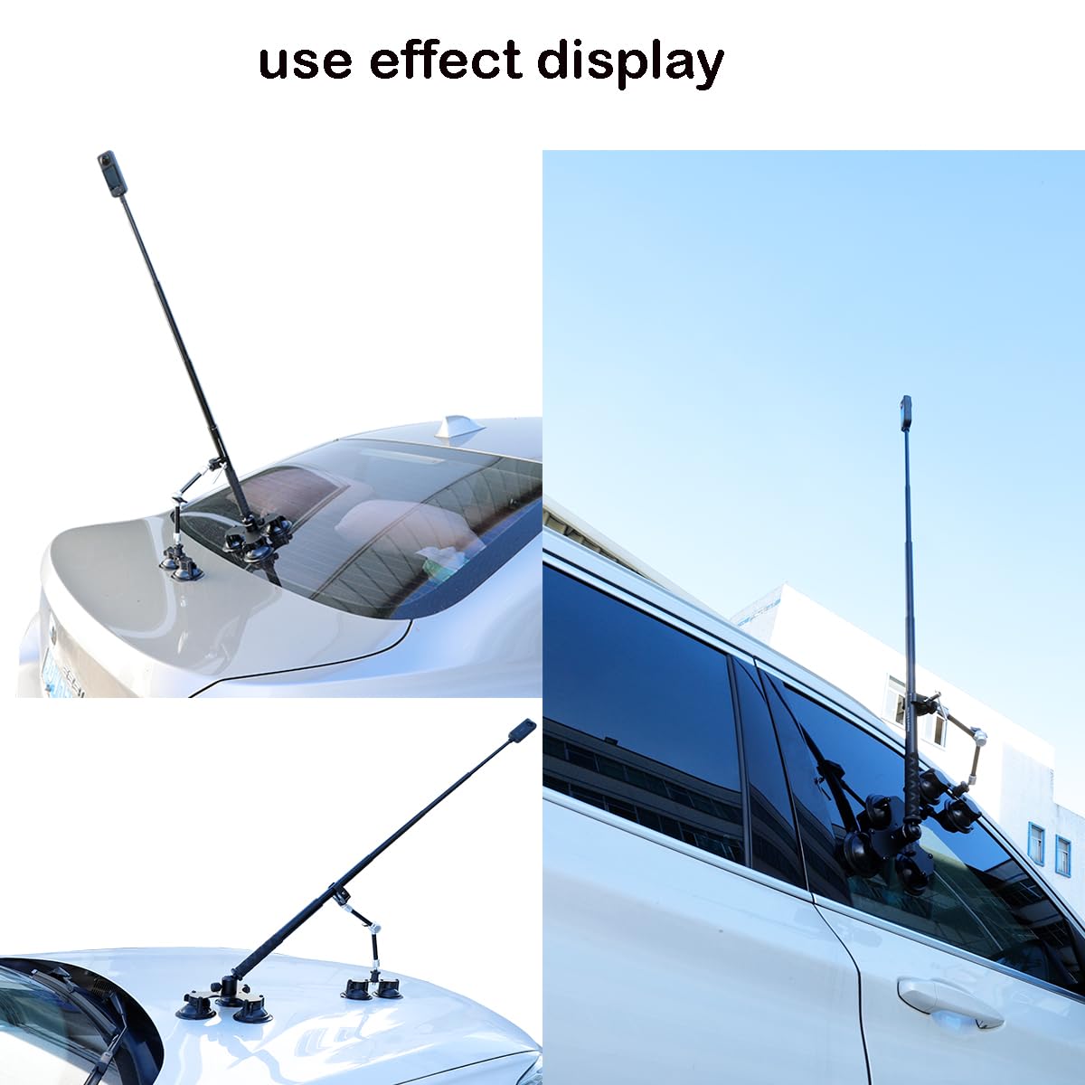 Pellking Suction Car Mount Kit For Insta360 X3, X2,Go 3, 4 In1 Suction Cups With 114Cm Selfie Stick Camera Triple Suction Mount Kit For Action Cameras,Compatible With Gopro 11,10,9,8,7(With Stick)