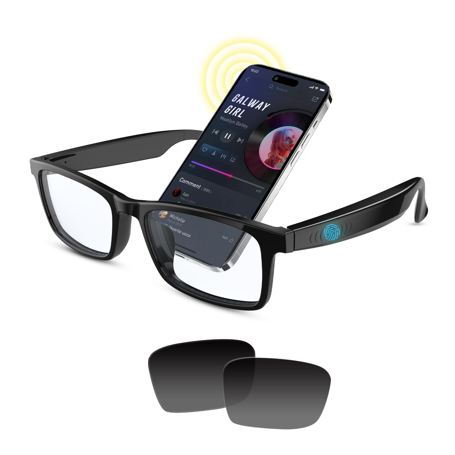 HAIXINDA Smart Bluetooth Audio Glasses with Open-Ear Speakers, Extra UV400 Polarized Sunglass Lenses Included, Wireless Music &