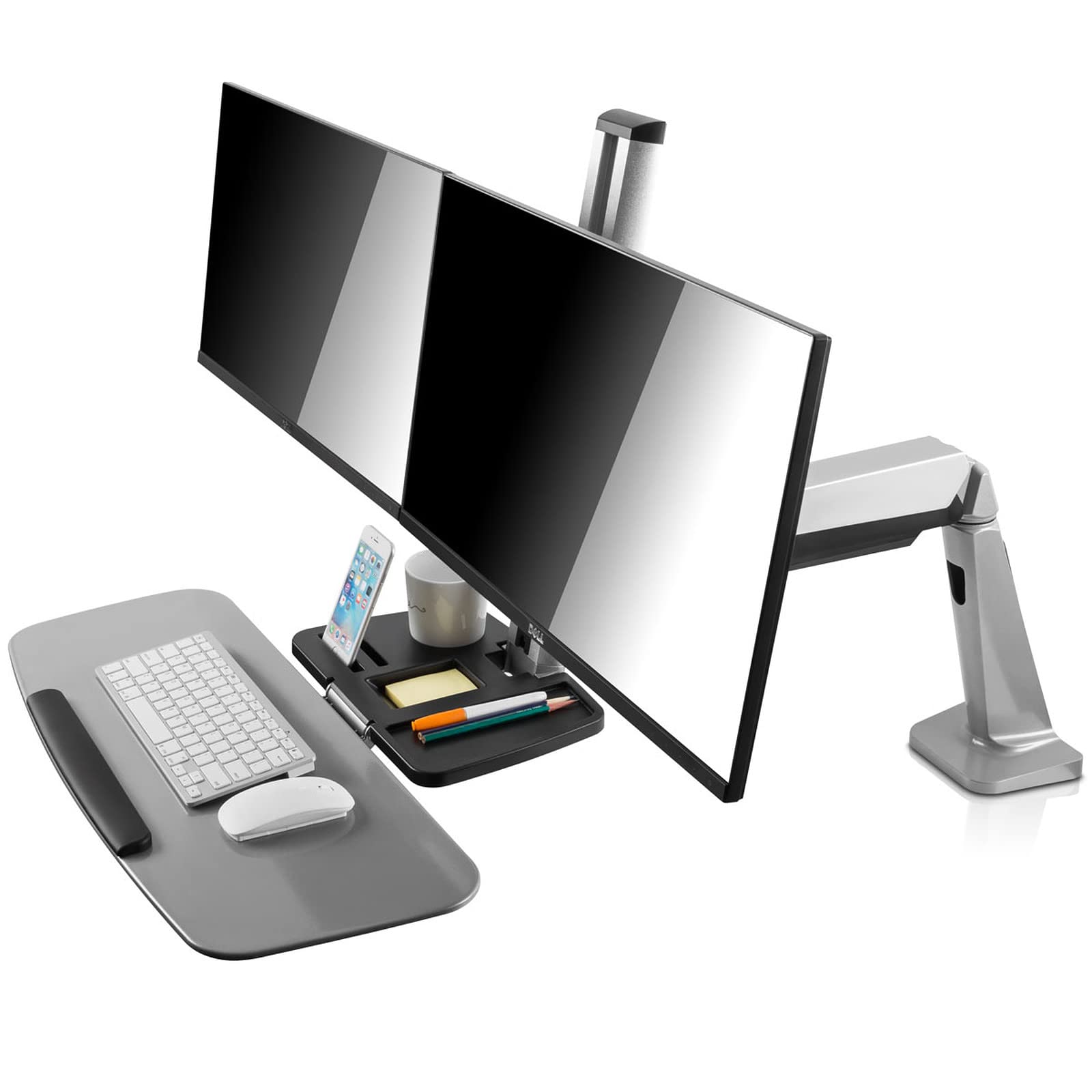 Ergotech Freedom Lift | Includes Dual Monitor Sit And Stand Workstation For Computer Monitor Screens And Clamp Mount | Full Moti