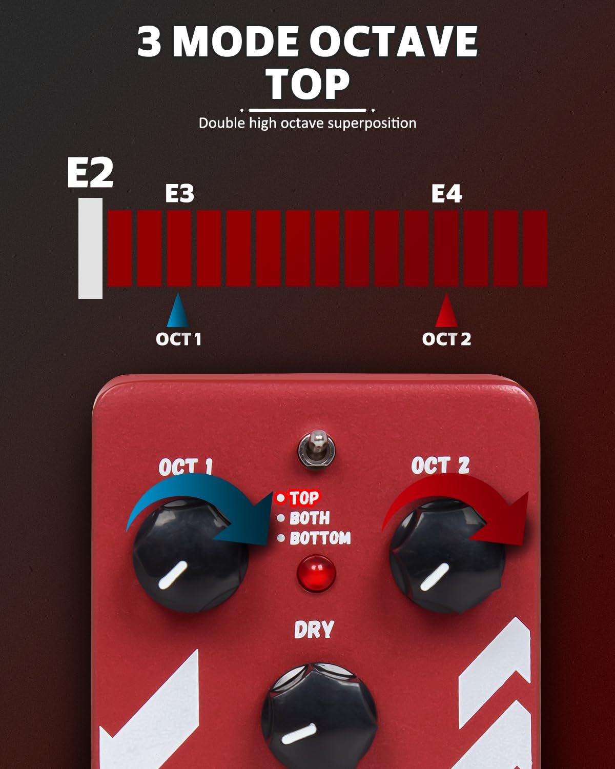 Strich Polyphonic Octave Guitar Pedal, Digital 3 Modes Octave Shifter With Top/Both/Bottom Selection, Compact & Practical Alumin