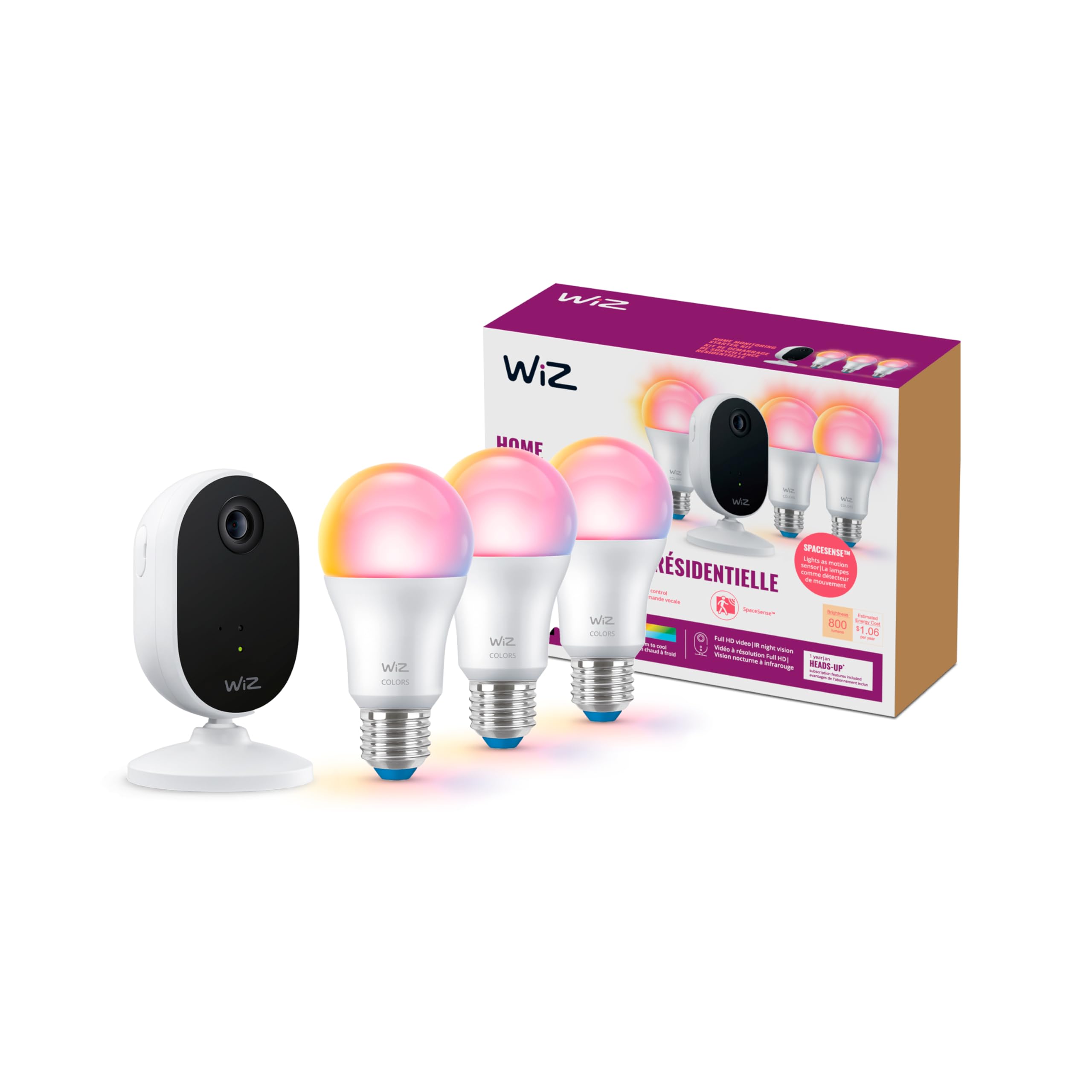 Wiz Home Monitoring Starter Kit Includes Indoor Security Camera, 1080P Hd Video With Motion Detection And Full Duplex Audio + 60