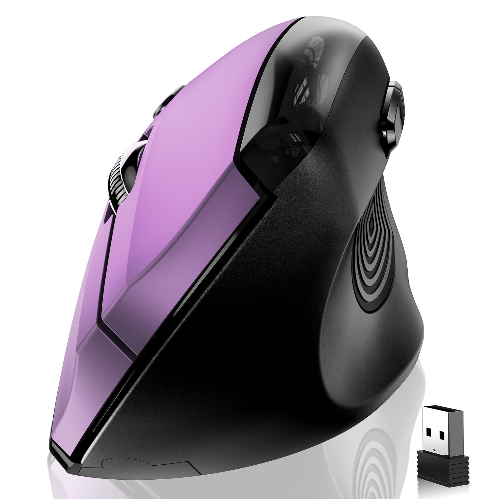 Memzuoix Ergonomic Mouse Wireless,2.4G Optical Cordless Mice With 800/1200/1600 Dpi,Vertical Computer Wireless Mouse For Laptop, Mac,Pc,Desktop (For Right Hand, Large),Purple Mouse