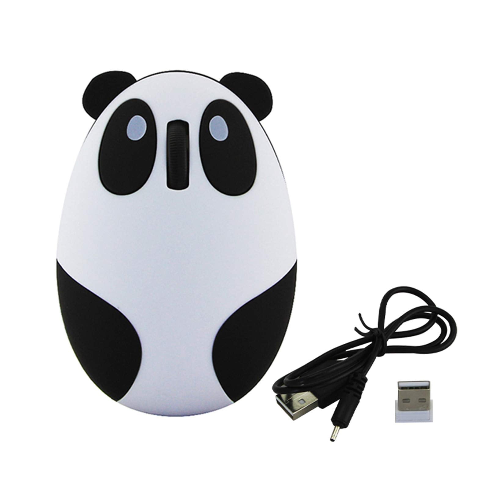 3C Light Cute Animal Panda Wireless Mouse, Mini Usb 2.4G Rechargeable Optical Mice Cartoon Computer Mouse For Kids 3 Buttons (Wireless White)