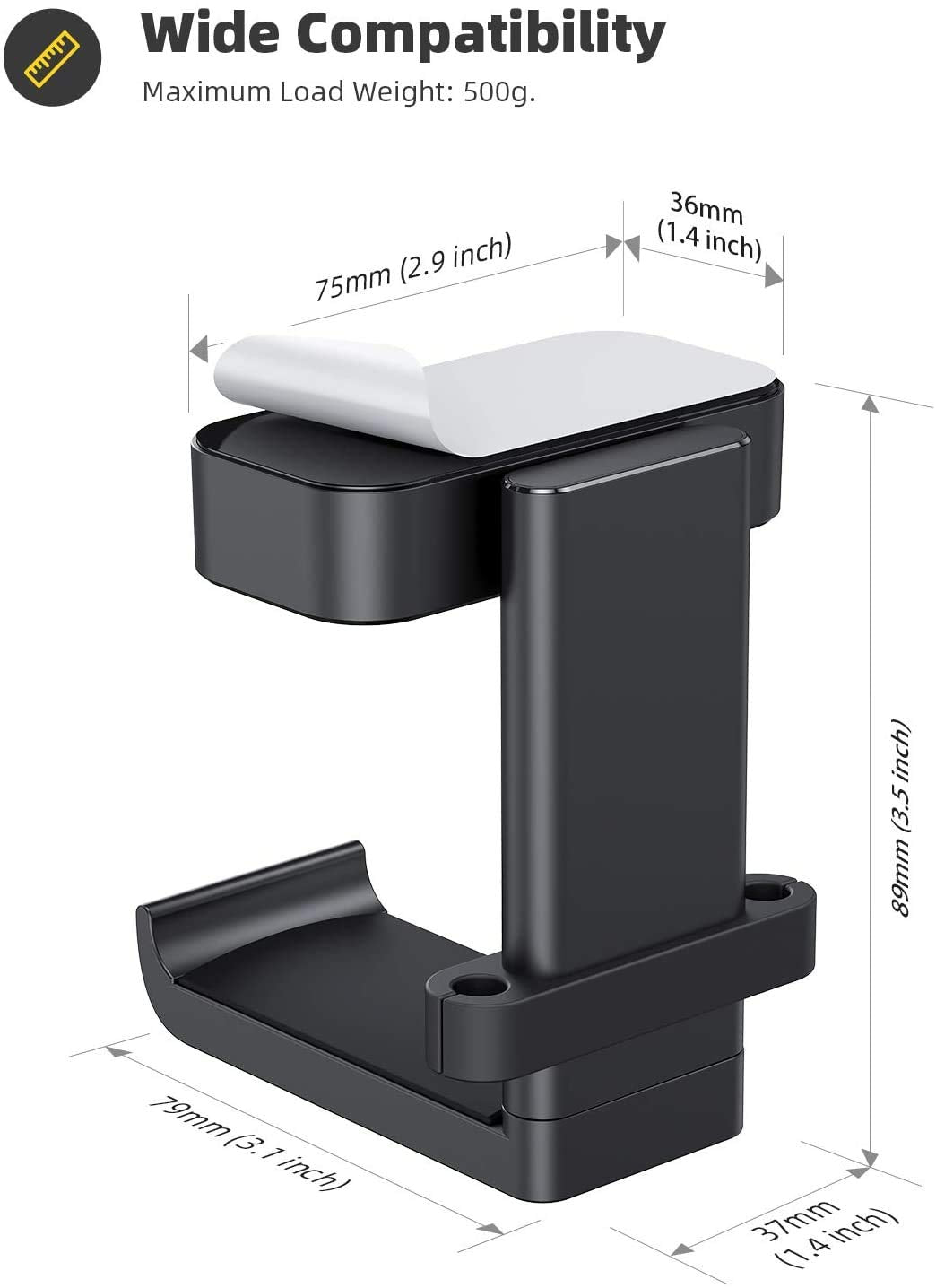Lamicall Headphone Holder, Sticky Headset Stand   Under Desk Headphone Hanger, Rotable Adhesive Headset Hook Holder, Headset Mou