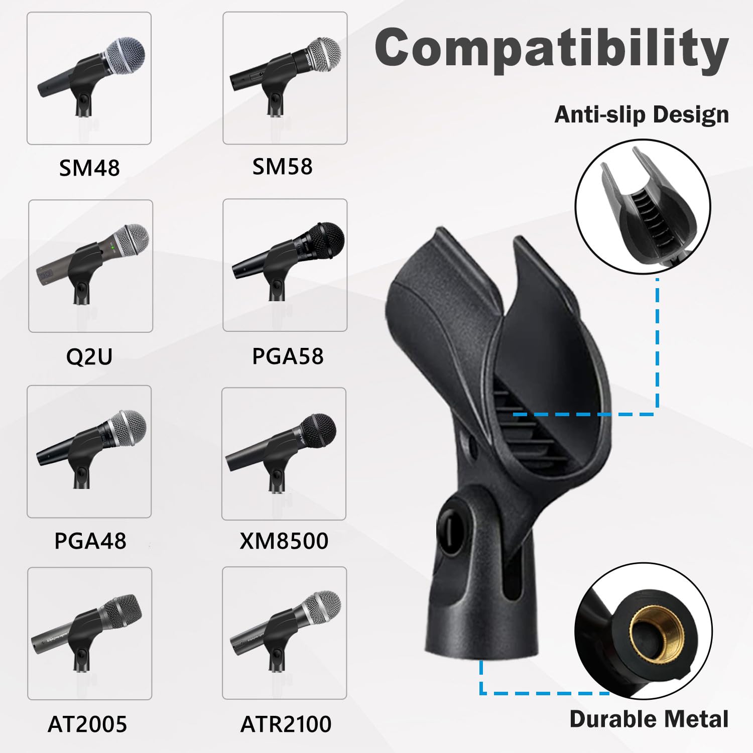 Mictop Universal Microphone Clip Holder, Comes With 5/8'' Male To 3/8'' Female Screw Adapter Suitable For Handheld Microphones,