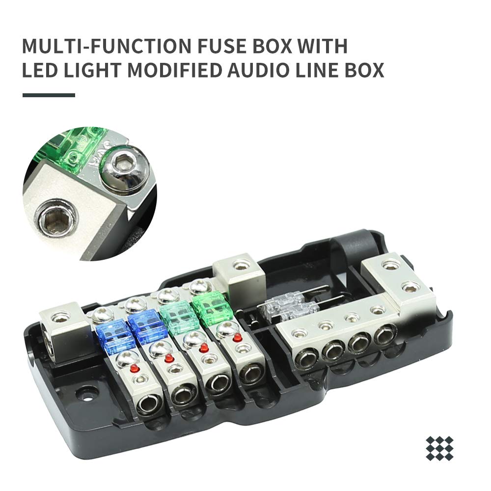 Anxingo 4 Way Car Audio Stereo With Ground Mini Anl Fuse Box Holder Distribution Blocks 0/4Ga Fuses Holder 30A 60A 80Amp, Led In