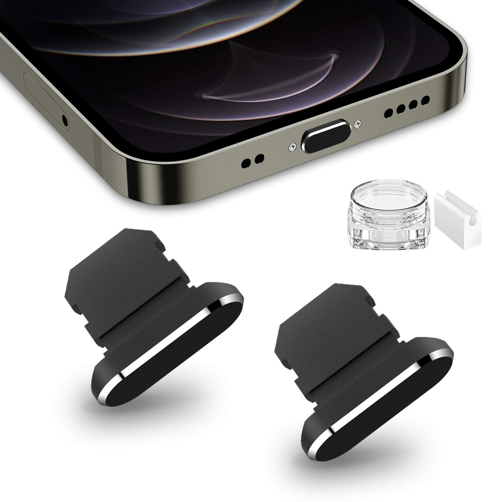 2 Pack Anti Dust Plugs For Iphone 14 Pro Max 13 11 12 Mini Dust Cover 8 Pin Dust Plug + Mini Storage Box Iphone Charging Port Pl