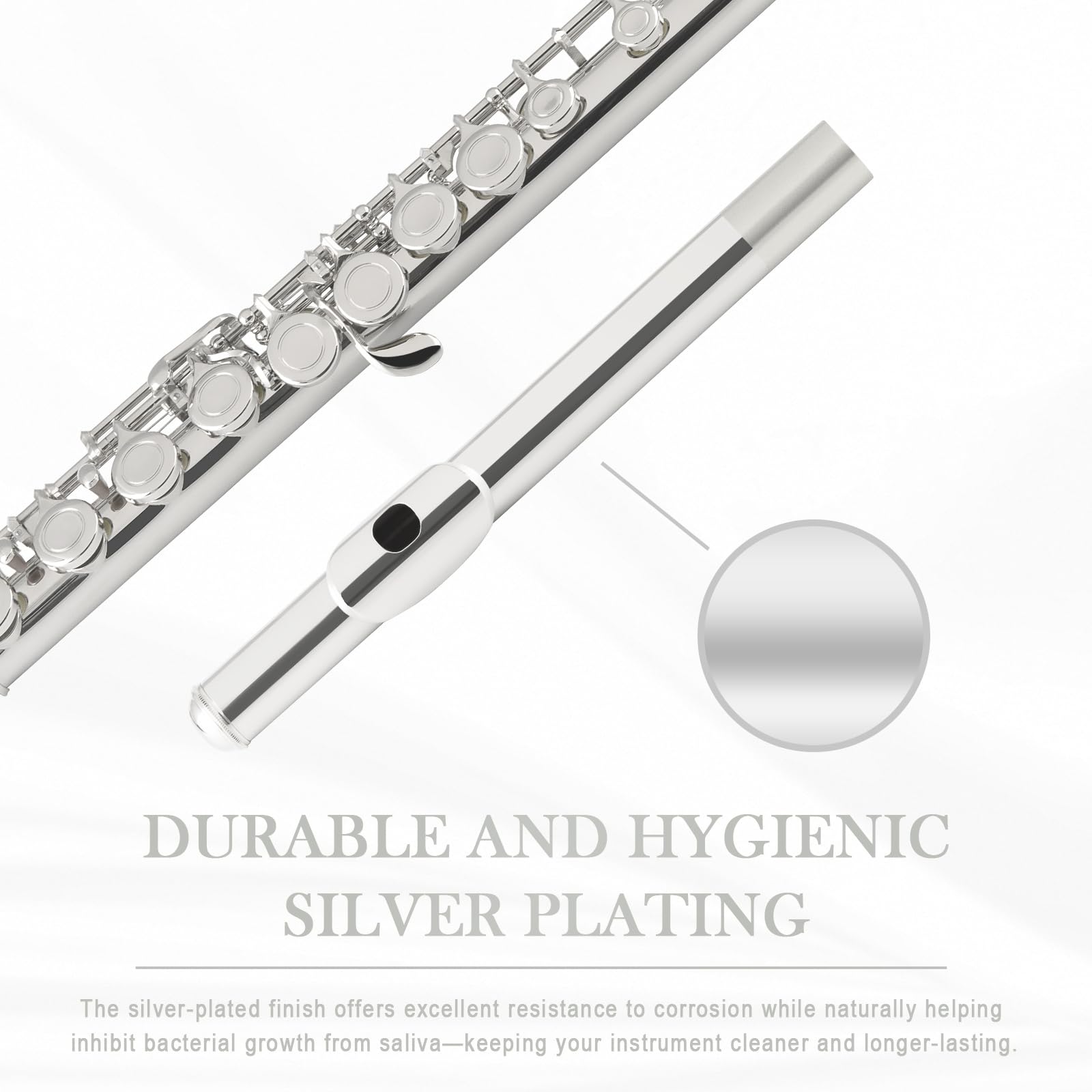 Sonicake Closed Hole 16 Keys Flute, Silver-Plated C Flutes For Beginner Student, Flute Instrument With Cleaning Kit, Carrying Ca