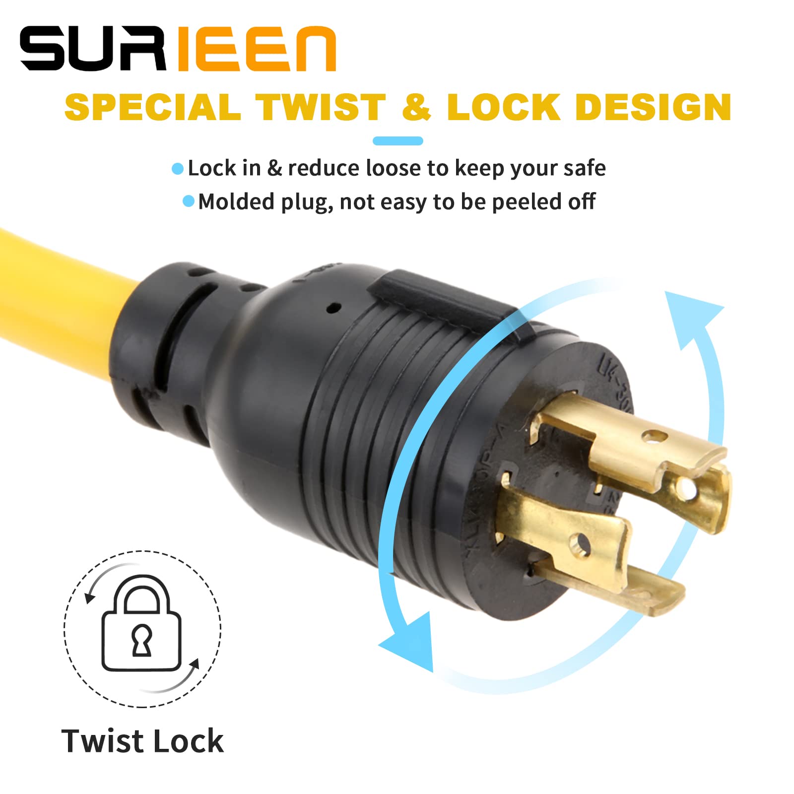 Nema L14 30P To 6 50R Generator Power Cord Welder Adapter, 1.5Ft 4 Prong To 3 Prong Generator To Welder Adapter Power Cord 125/2