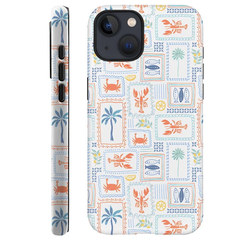 Case for iPhone 13,Fits Frosted Case Design for Girl Women,Coastal Fish Summer Cute Stamp