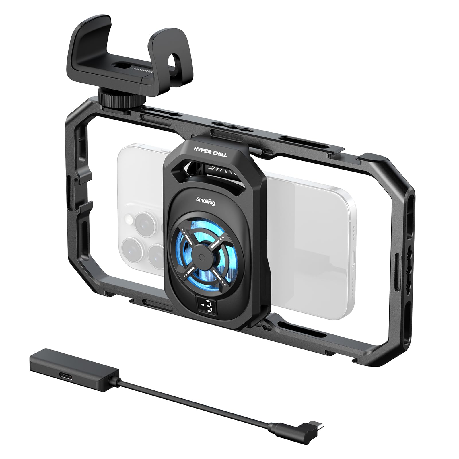 SMALLRIG Universal Hyper Chill Cooling Phone Cage for iPhone 17 16/Android, with 15W Active Cooler & 2-in-1 USB-C Adapter & Powe