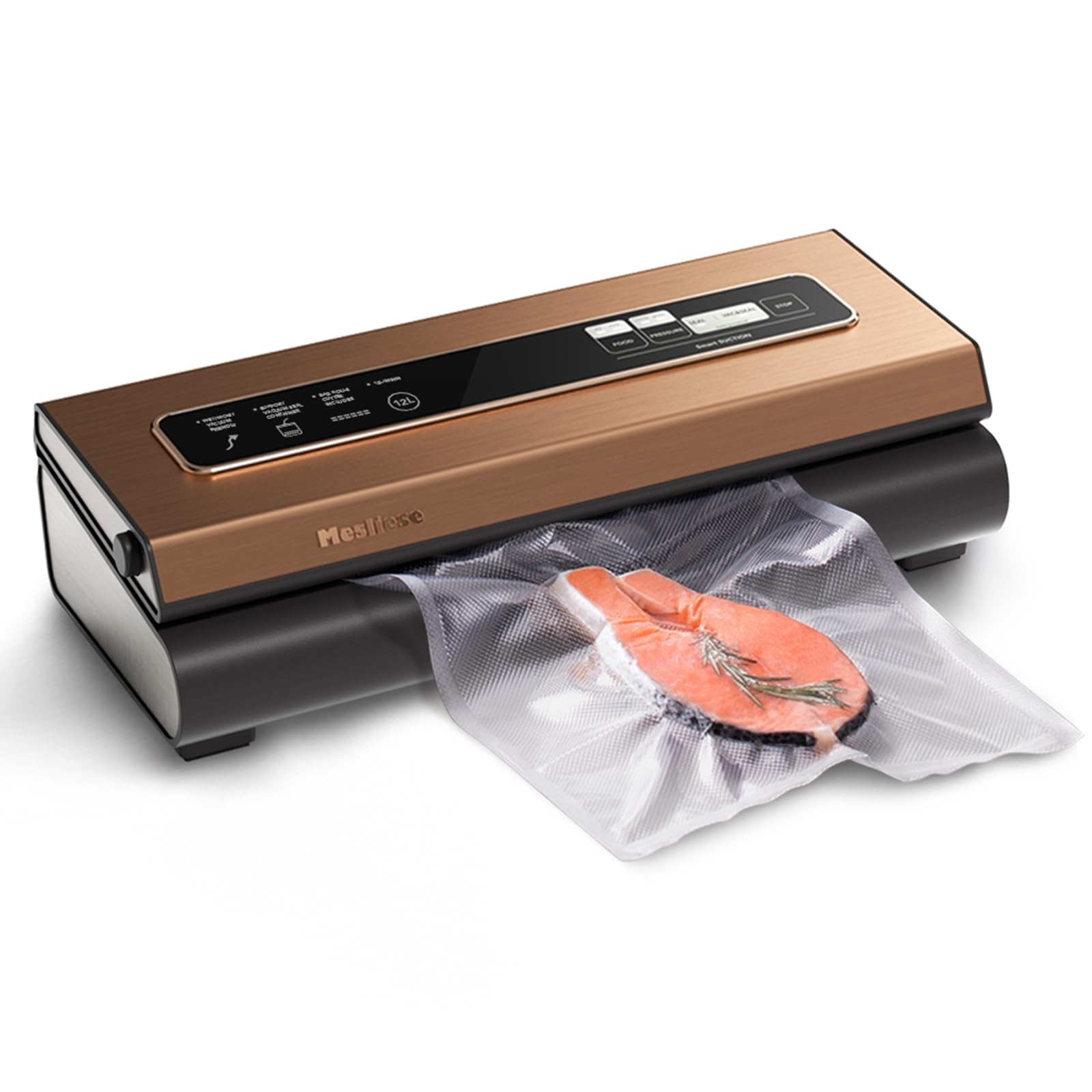 Mesliese Vacuum Sealer Machine Powerful 90Kpa Precision 6 In 1 Compact Vacuum Food Preservation System Built In Cutter, 2 Bag Ro