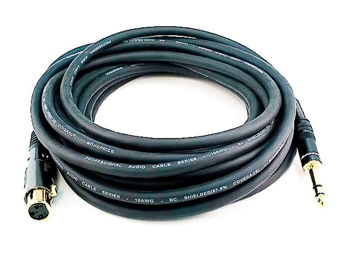 Monoprice Xlr Female To 1/4 Inch Trs Male Cable   25 Feet   Black, 16Awg, Gold Plated   Premier Series