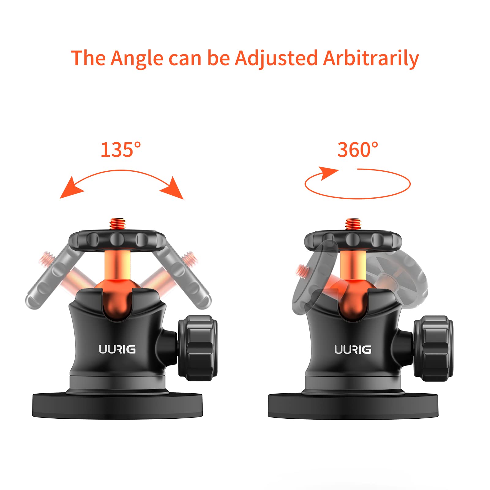 Uurig Bh07 Magnetic Camera Mount With 360 Ball Head, Magnetic Mount Base Stand With 1/4'' 20 Thread Compatible With Gopro, Rubbe