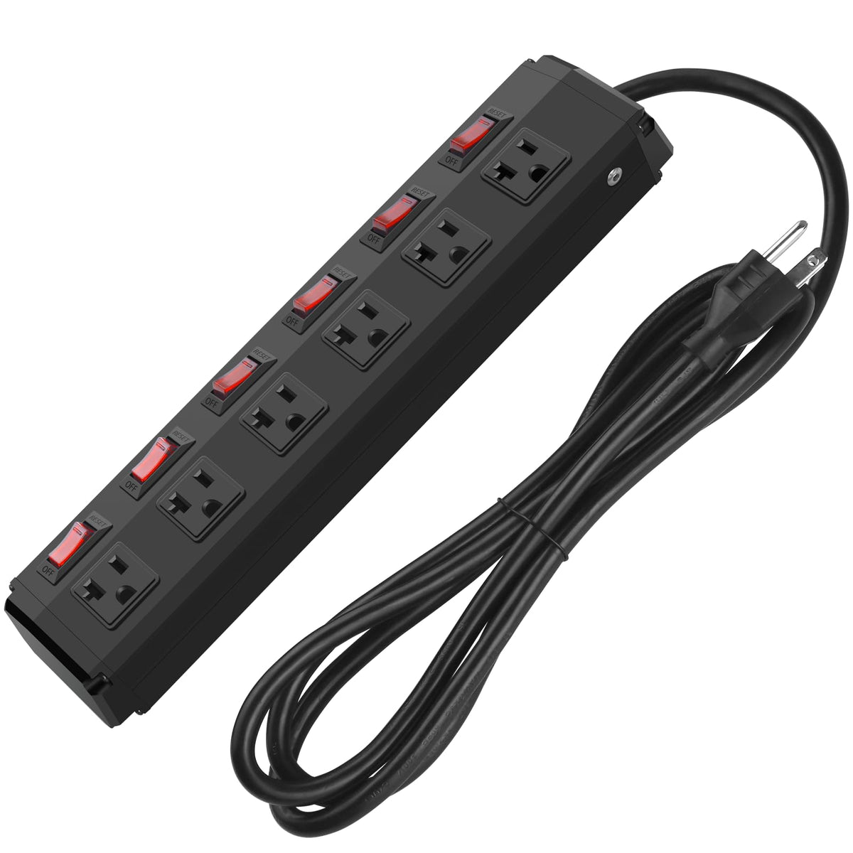Cccei Metal Power Strip Individual Switches 6 Outlets, Heavy Duty Power Strip 20Amp Surge Protector For Appliances, 10Ft Extensi