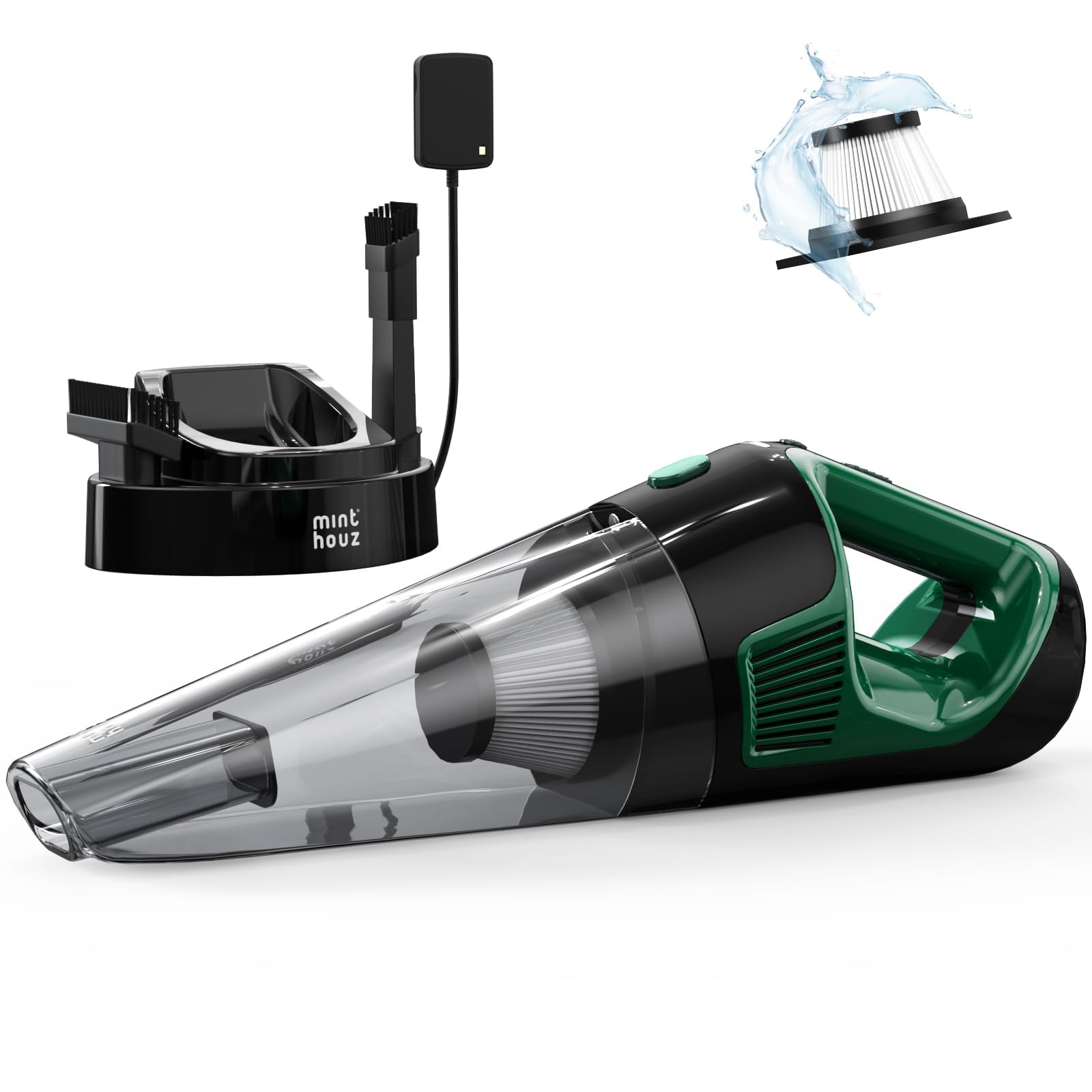 Minthouz Cordless Handheld Vacuum, 9700Pa Suction, LED Light, Charging Base